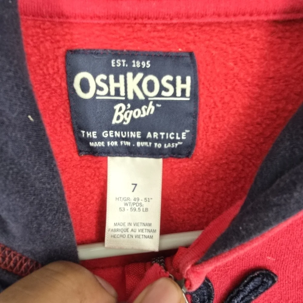 OshKosh B'Gosh Little Boy's 7 Full Zip Hooded Sweatshirt Red Vintage